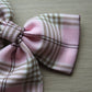 Pink & Beige Tartan Plaid Hair Bow