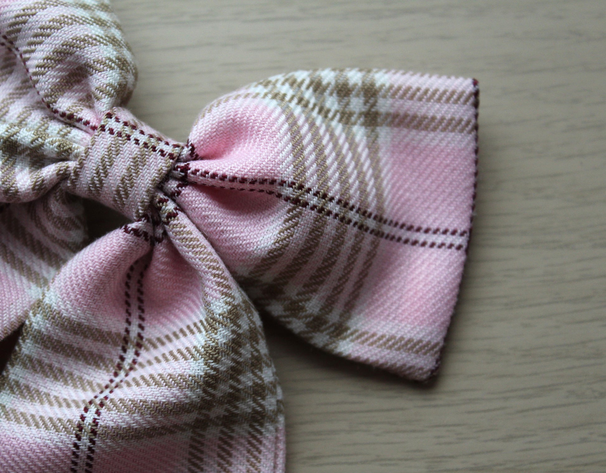 Pink & Beige Tartan Plaid Hair Bow
