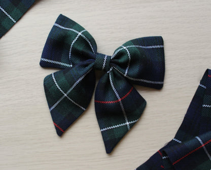 Navy and green plaid tartan hair bow