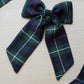 Navy and green long plaid tartan hair bow