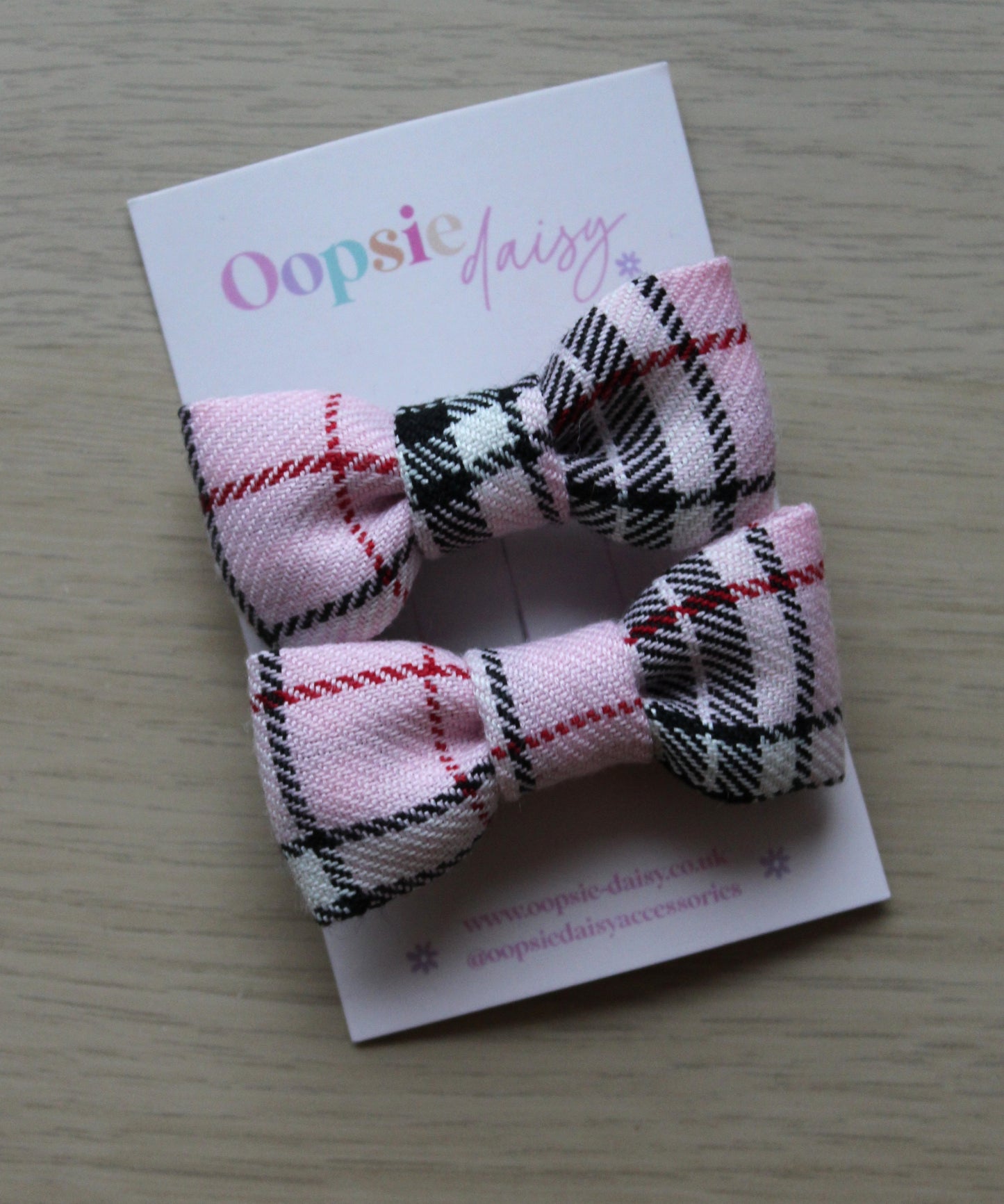 Pink & Black Plaid Tartan Mini Hair Bows