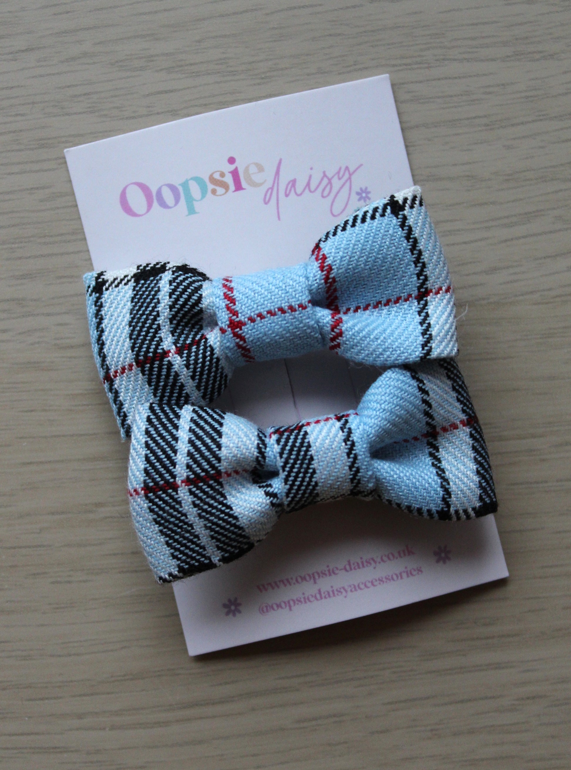 Blue & Black Plaid Tartan Mini Hair Bows