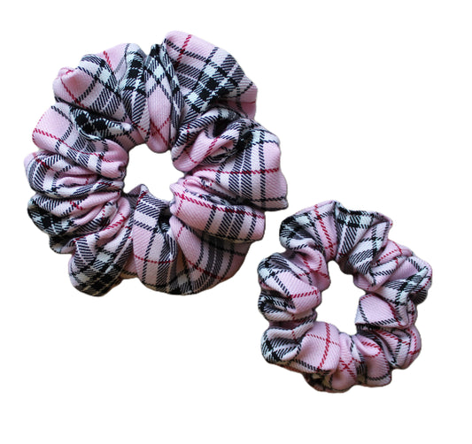 Pink and black tartan plaid hair scrunchie