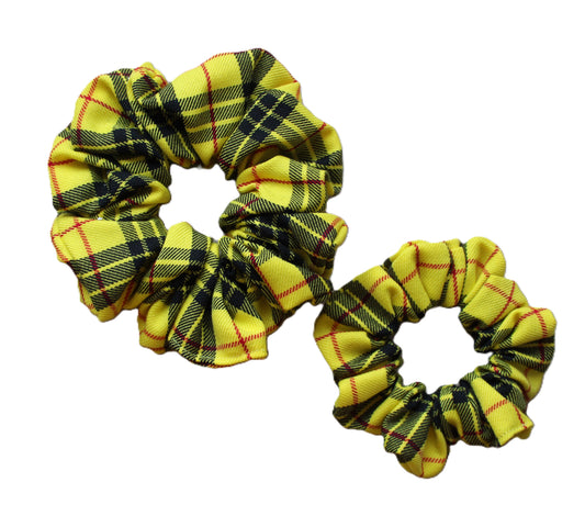 Yellow and black tartan hair scrunchie