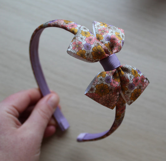 Ditsy purple floral bow headband