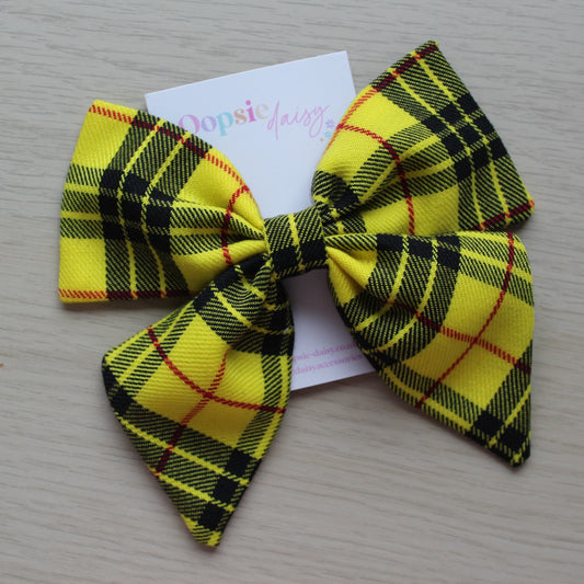 Yellow & Black Plaid Tartan Hair Bow