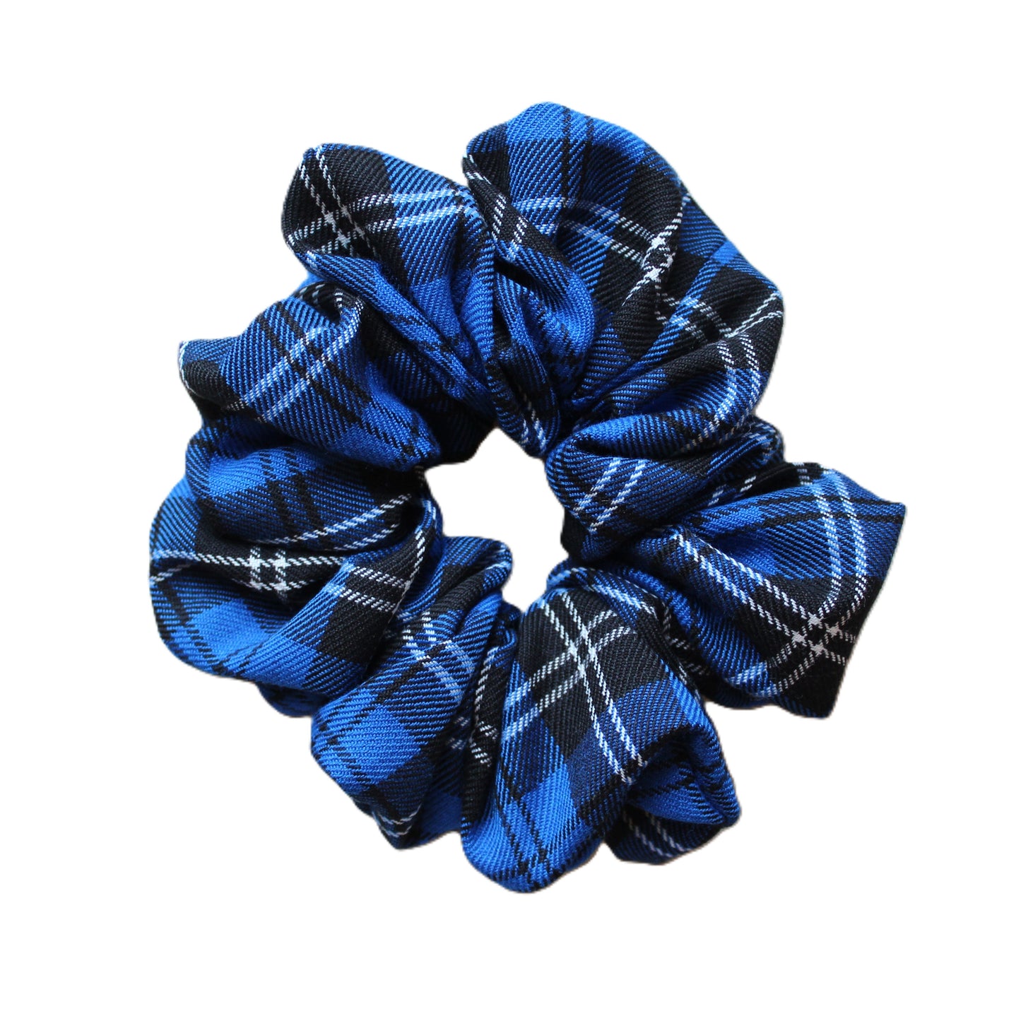 Oversized tartan hair scrunchie in blue and black