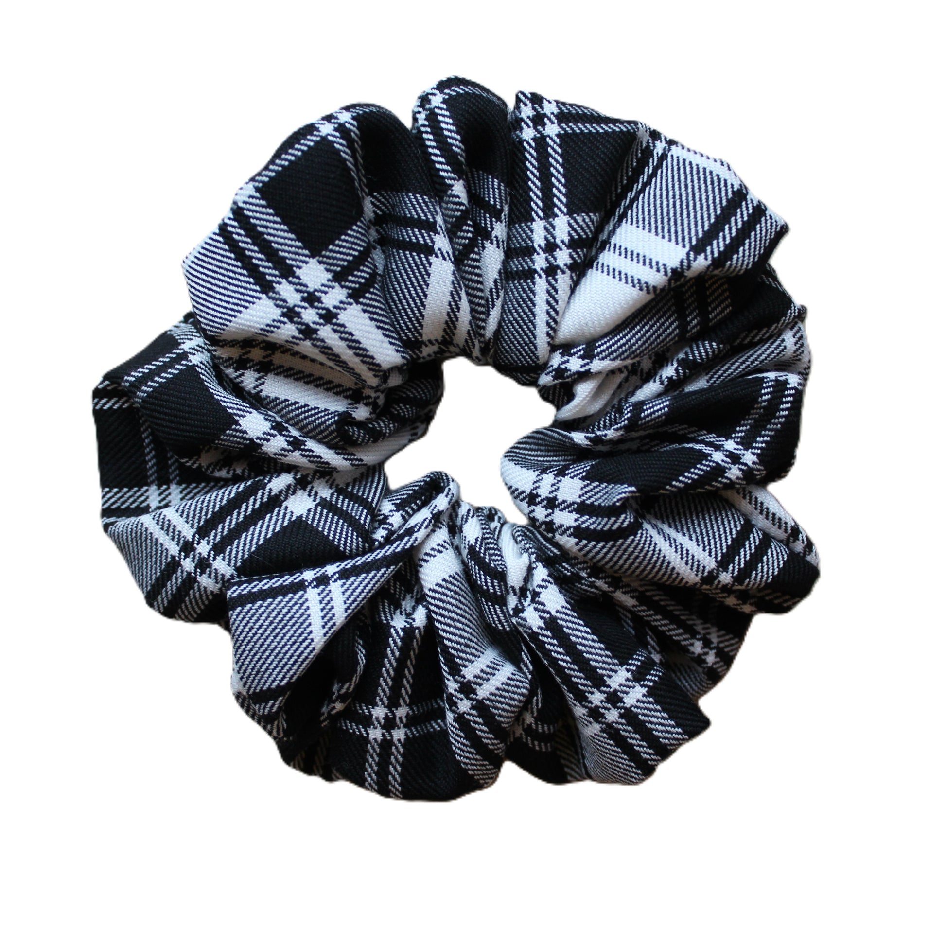 Oversized black and white tartan plaid hair scrunchie