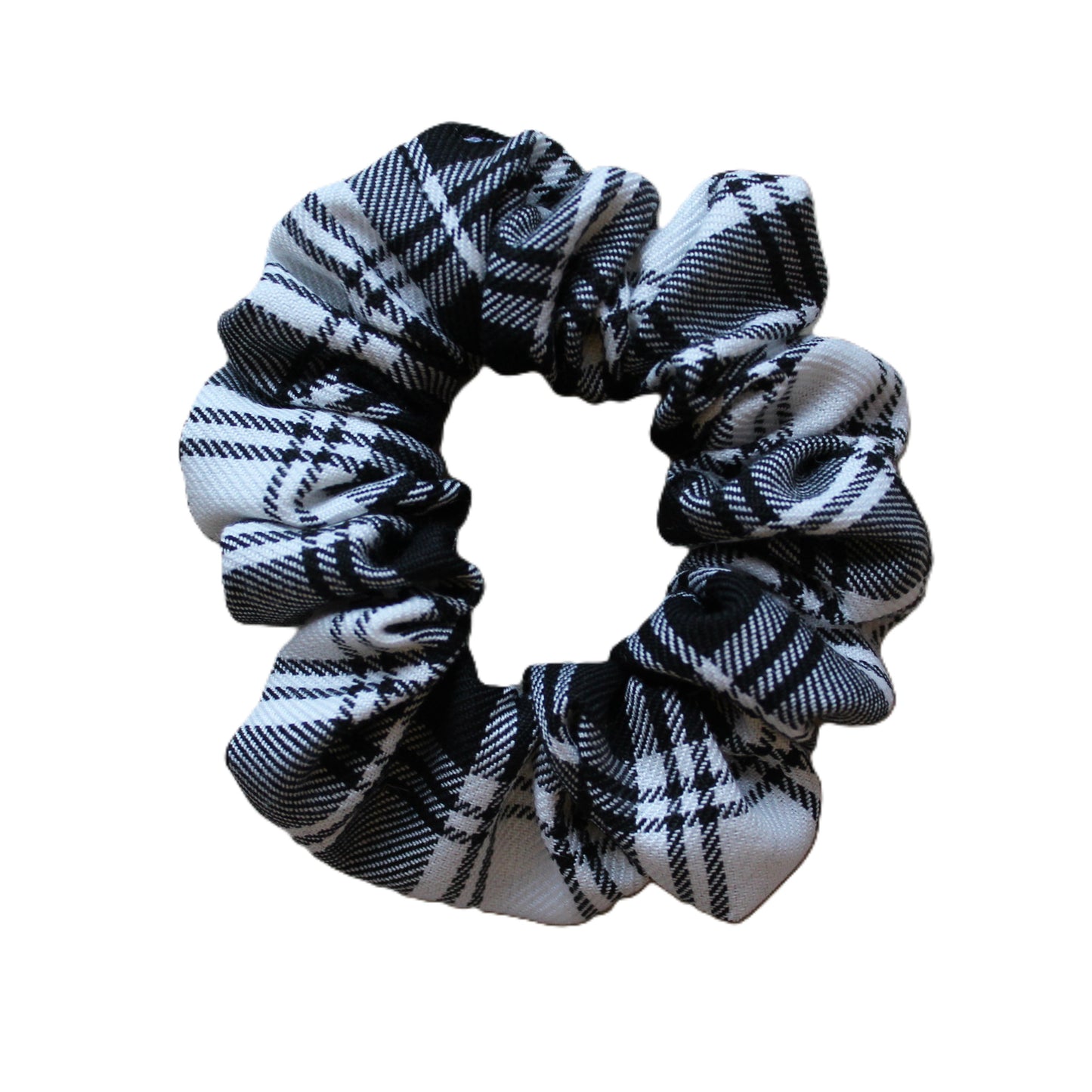 Black and white tartan plaid hair scrunchie