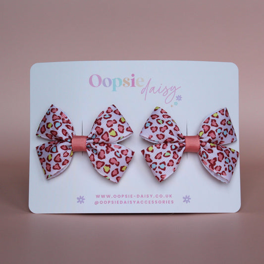 Pink multicolour leopard print hair bows