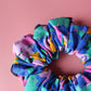 Bold black pink and blue abstract floral scrunchie