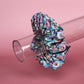 Blue and pink daisy floral patterned oversized hair scrunchie