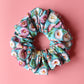 Blue and pink daisy floral patterned oversized hair scrunchie