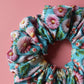 Blue and pink daisy floral patterned oversized hair scrunchie