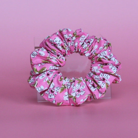Pink floral hair scrunchie 