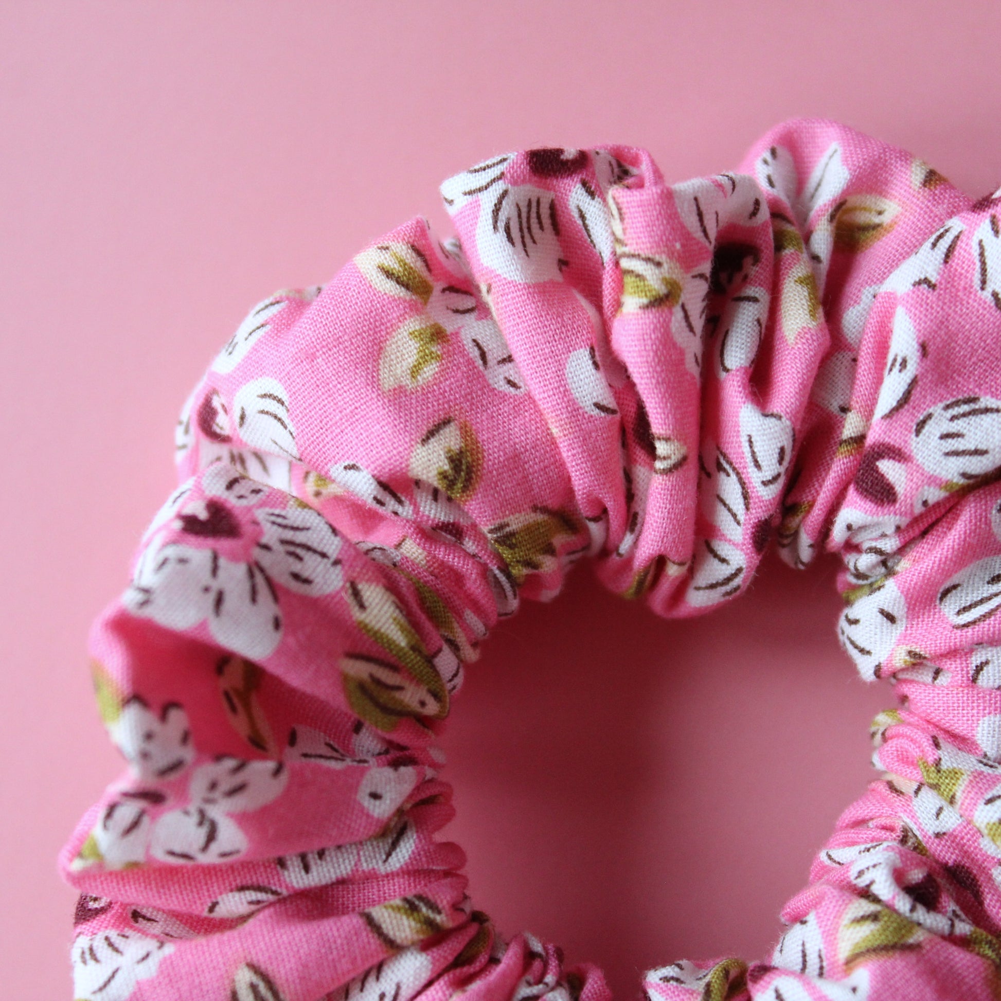 Pink floral hair scrunchie 