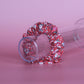 Reddish-pink floral hair scrunchie