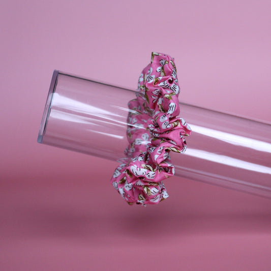 Pink floral hair scrunchie 