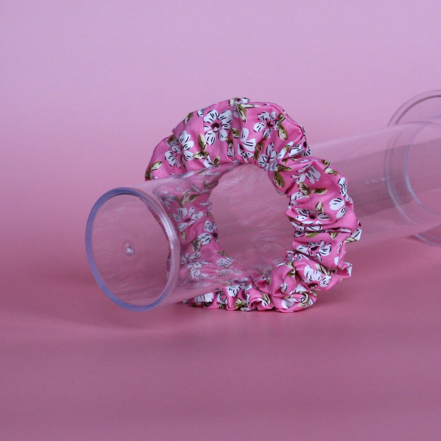Pink floral hair scrunchie 