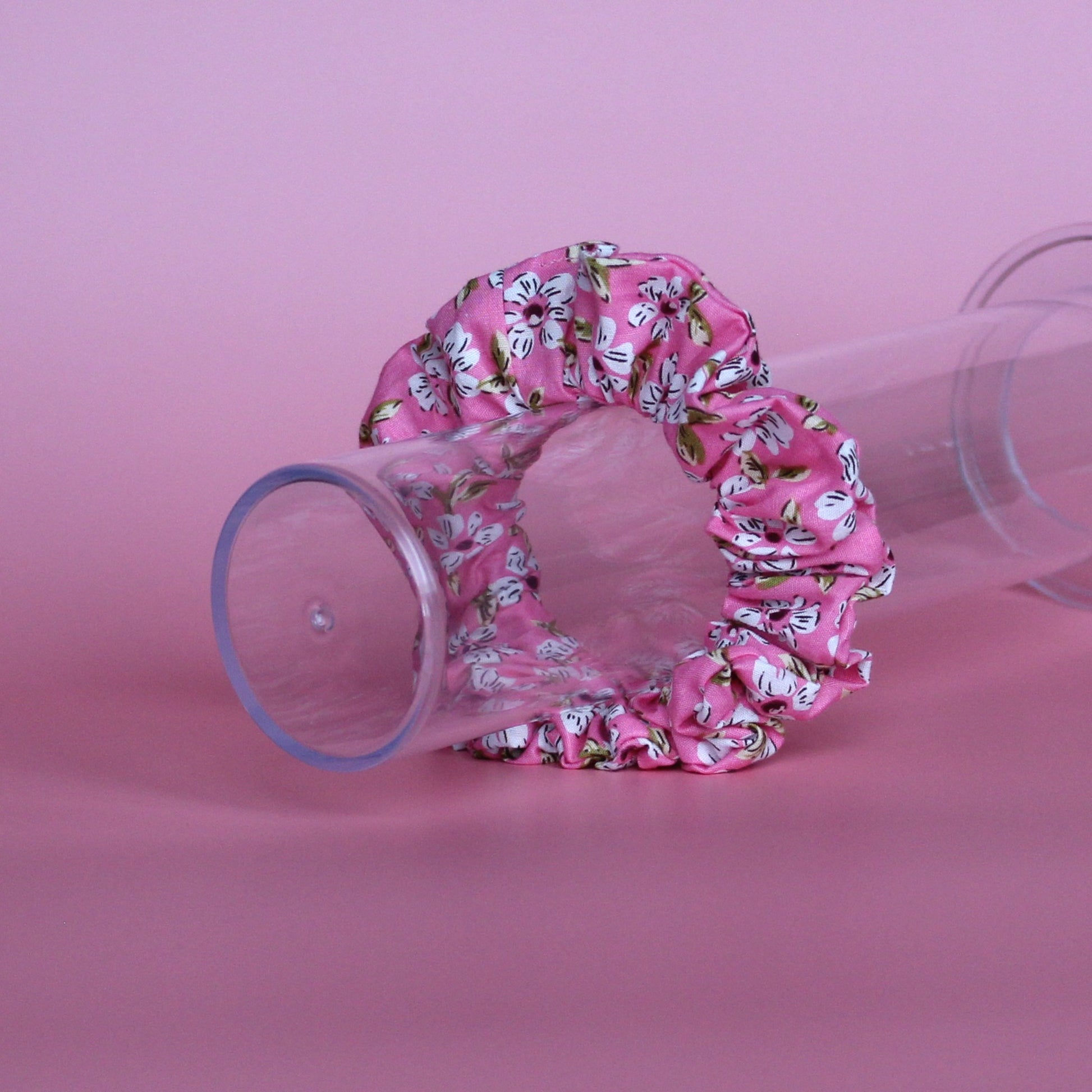 Pink floral hair scrunchie 