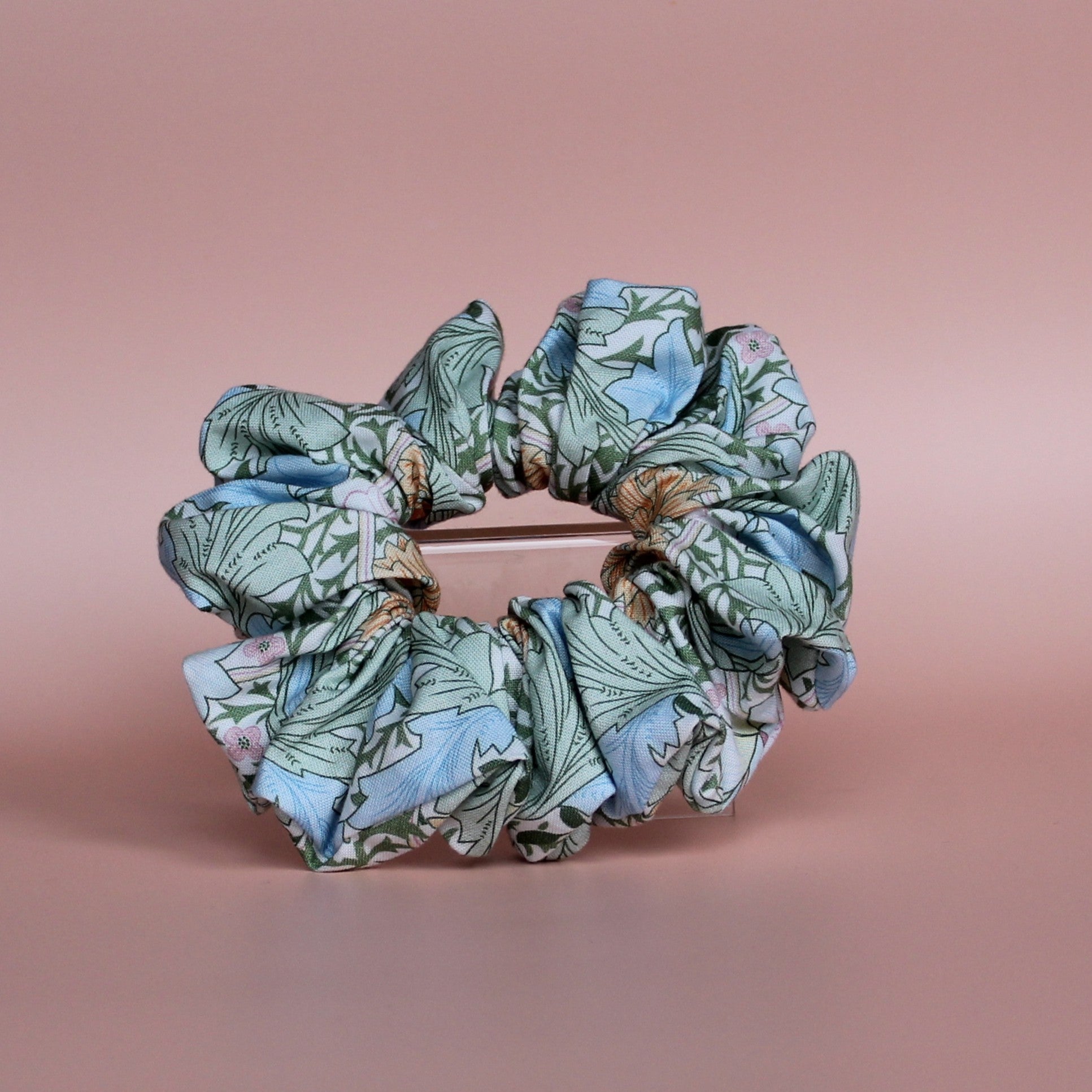 William Morris floral leaf patterned hair scrunchie oversized