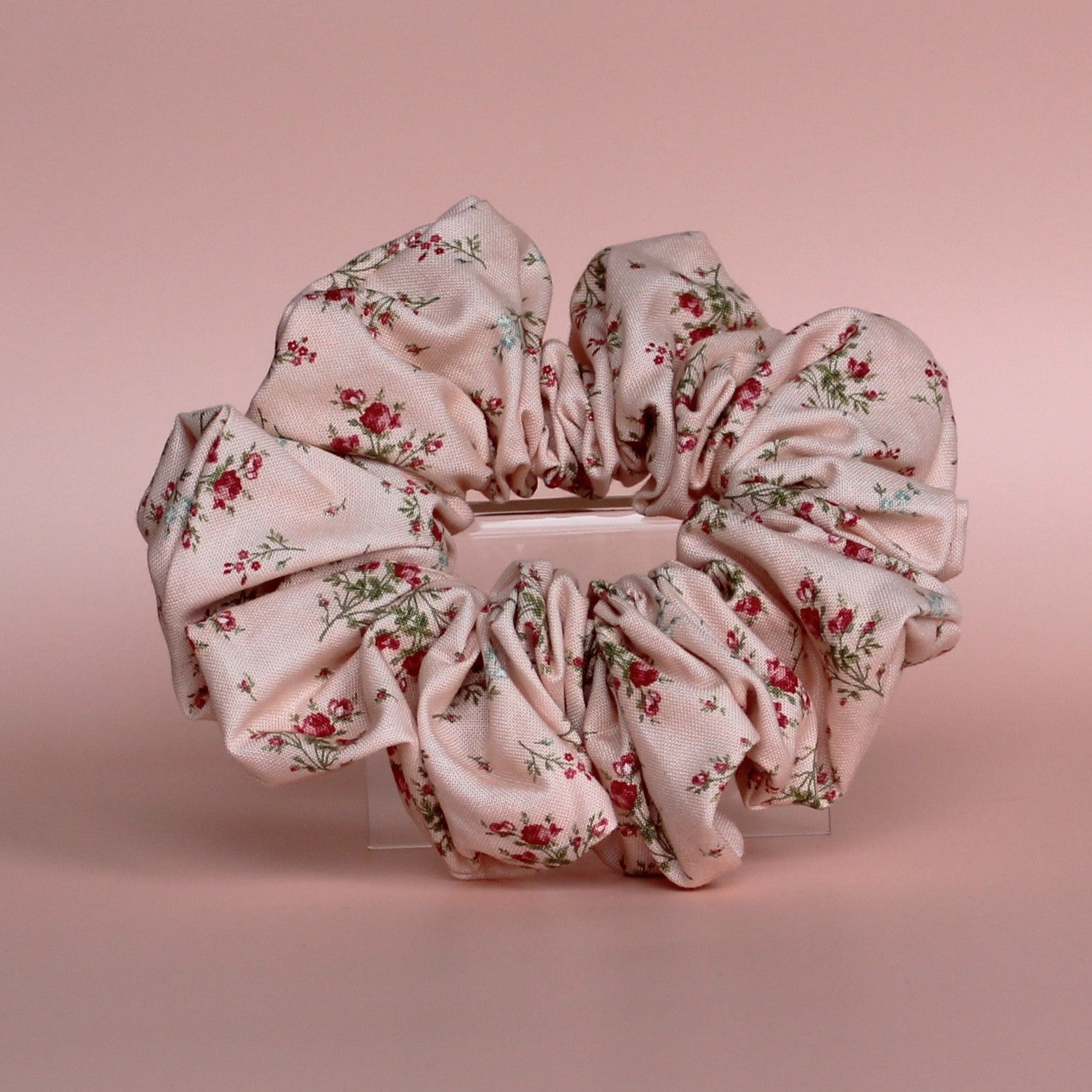 Vintage look ditsy floral pink oversized hair scrunchie
