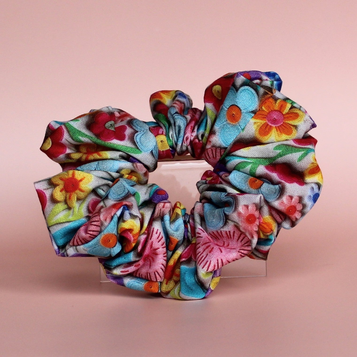 Multicolour bold floral 3d effect oversized scrunchie