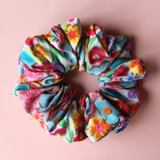 Multicolour bold floral 3d effect oversized scrunchie
