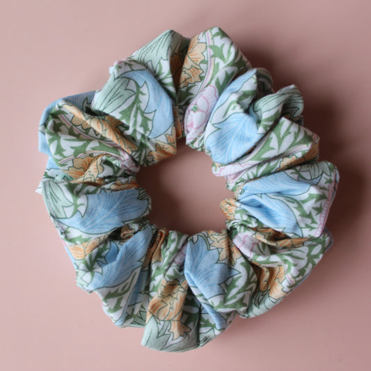 William Morris floral leaf patterned hair scrunchie oversized