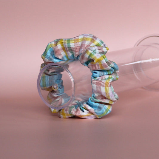 Multicoloured pastel plaid check hair scrunchie