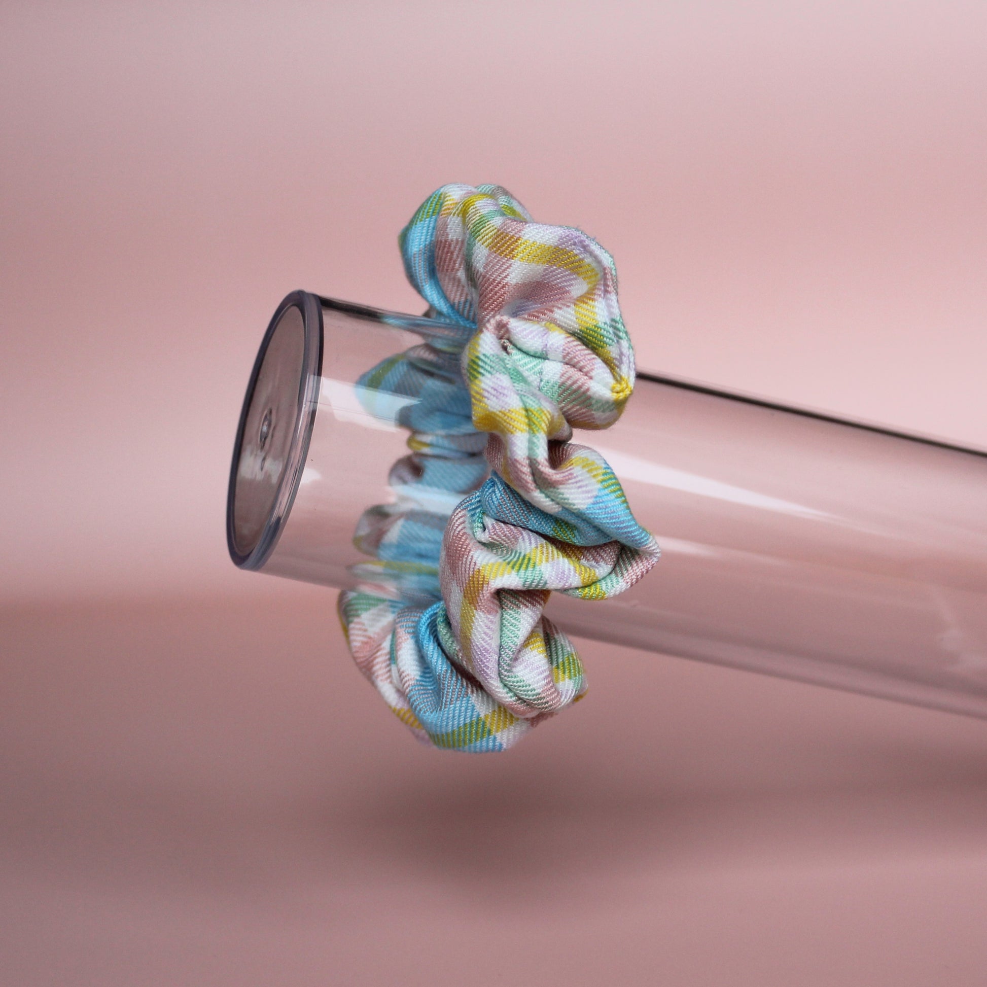 Multicoloured pastel plaid check hair scrunchie