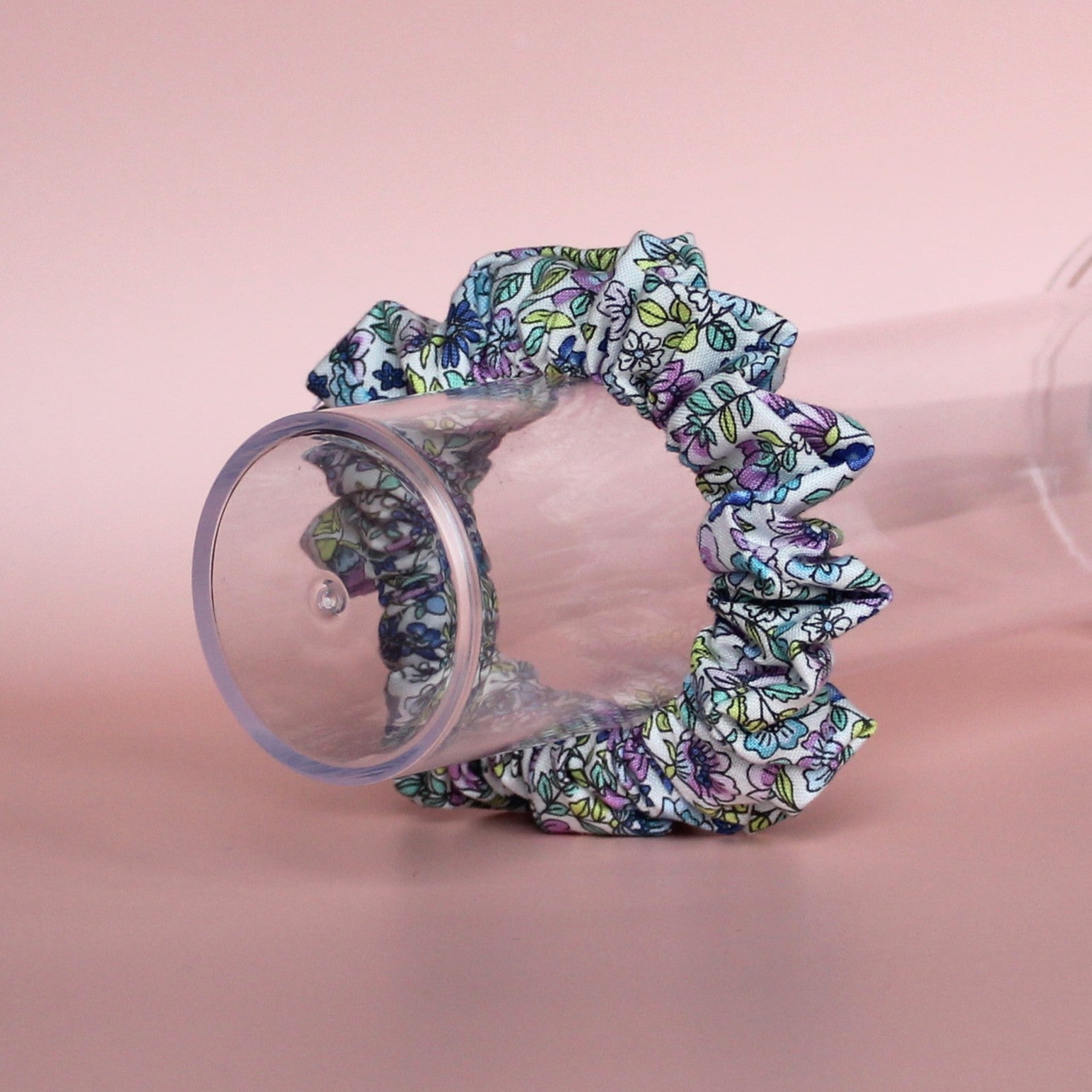 Blue and purple floral hair scrunchie
