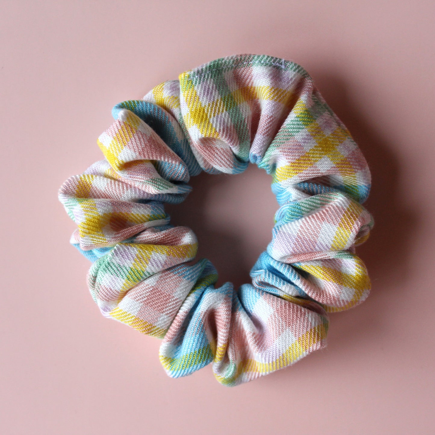 Multicoloured pastel plaid check hair scrunchie