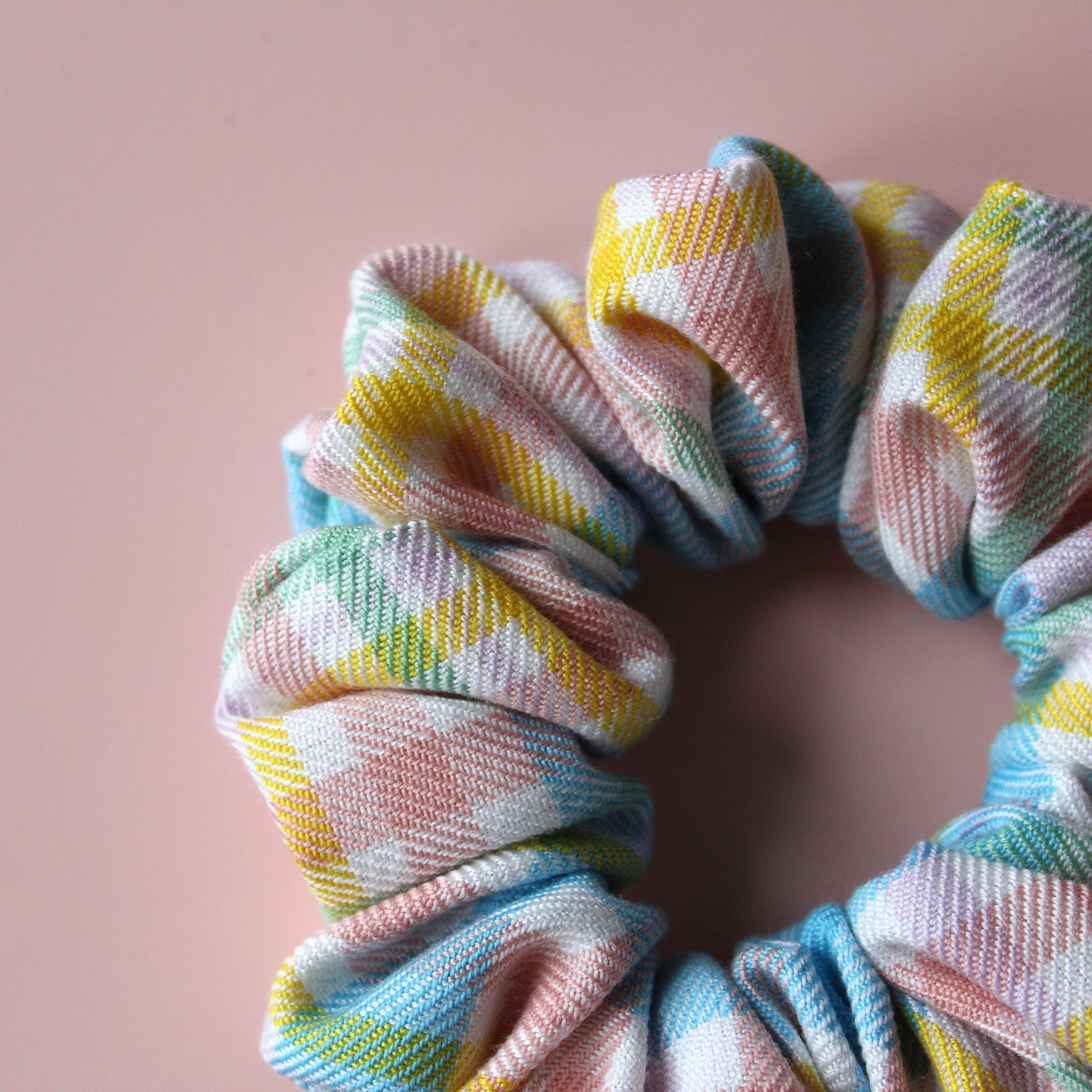 Multicoloured pastel plaid check hair scrunchie