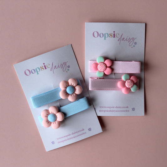 Colourful pastel hair clips with flower embellishment