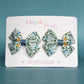 Ditsy blue floral hair bow clips