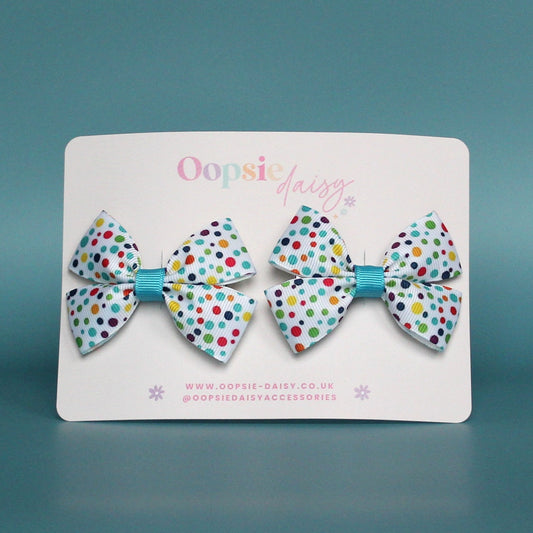 Pair multicolour polka dot hair bow clips