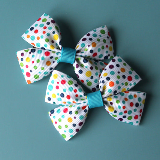 Pair multicolour polka dot hair bow clips