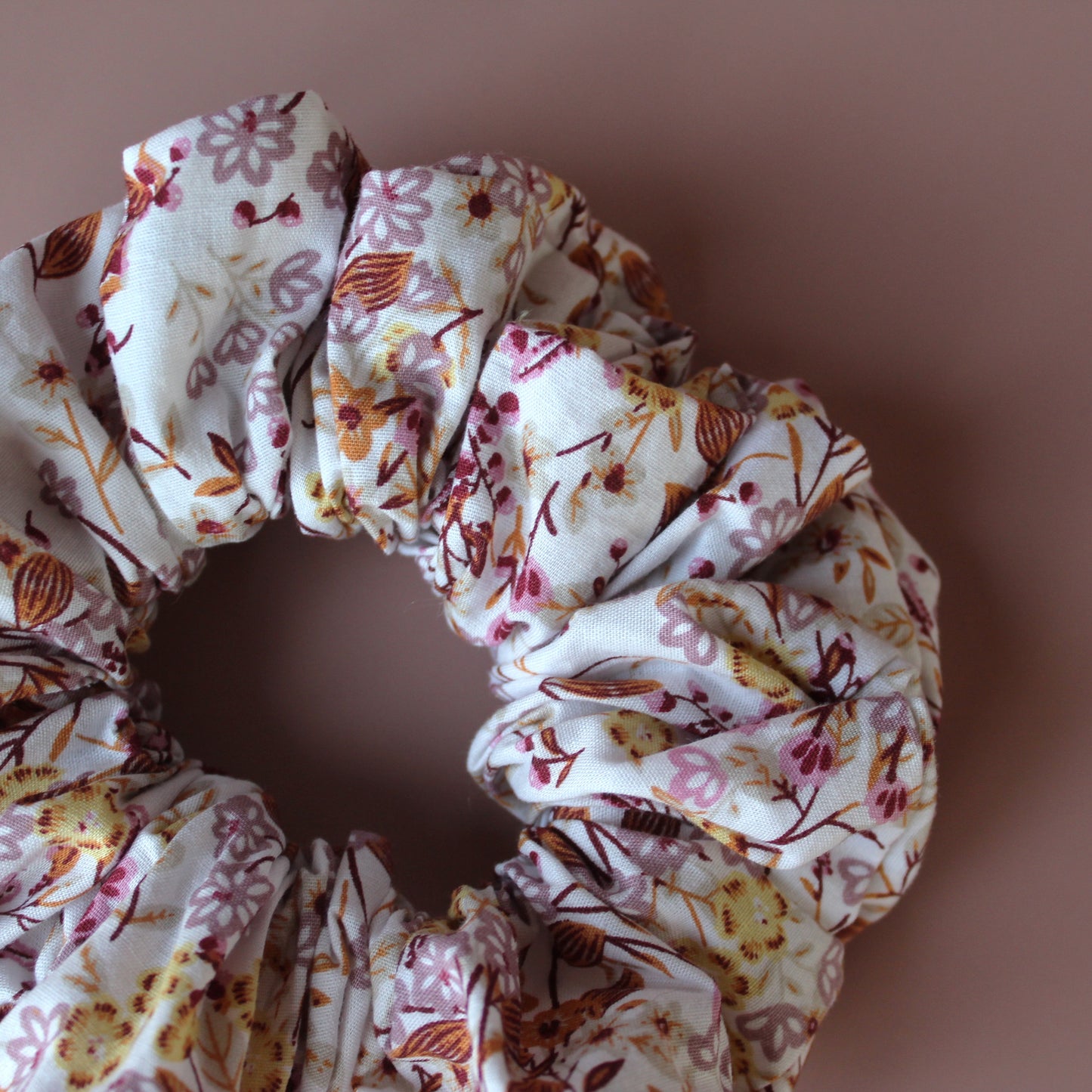 Oversized hair scrunchie in autumn themed floral print