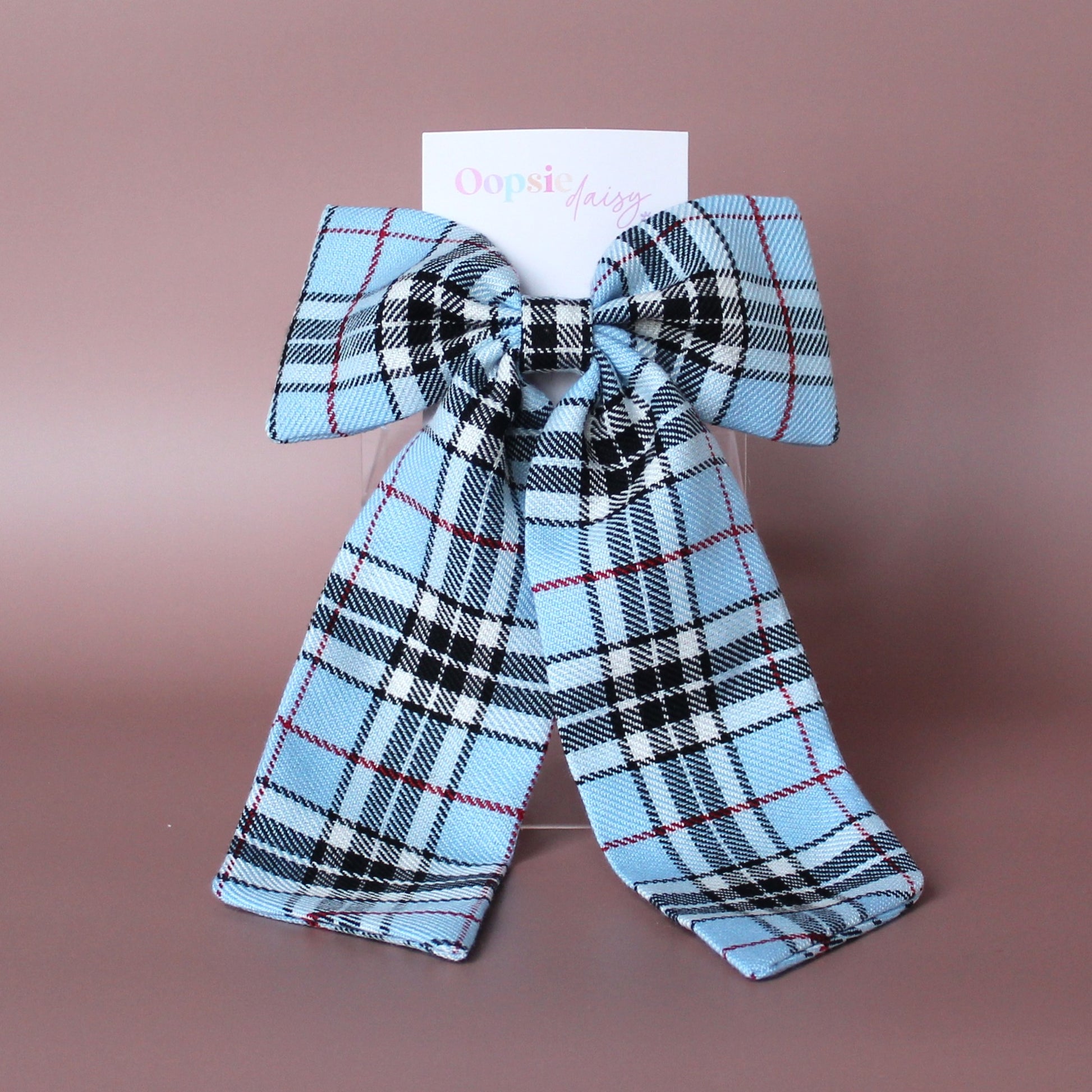Blue tartan plaid hair bow