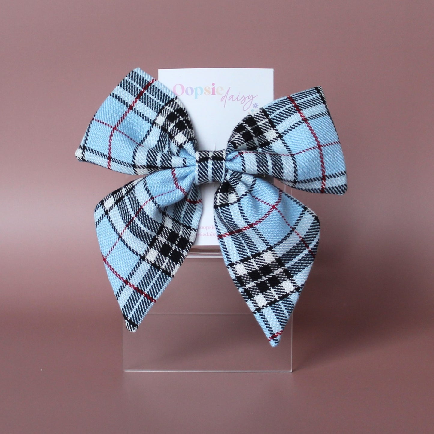 Blue tartan plaid hair bow