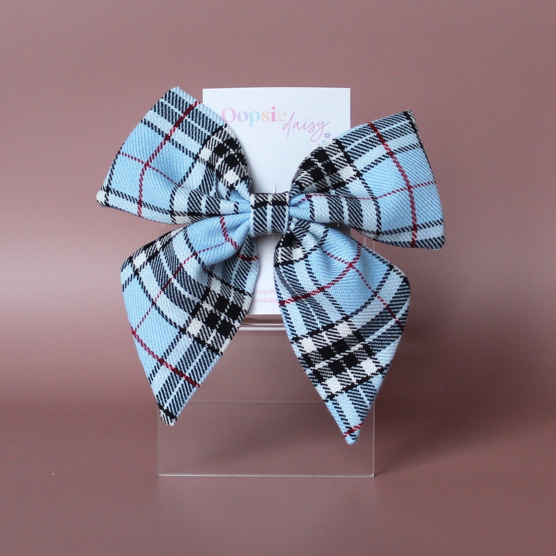 Blue tartan plaid hair bow