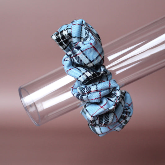 Blue and black plaid tartan oversized scrunchie