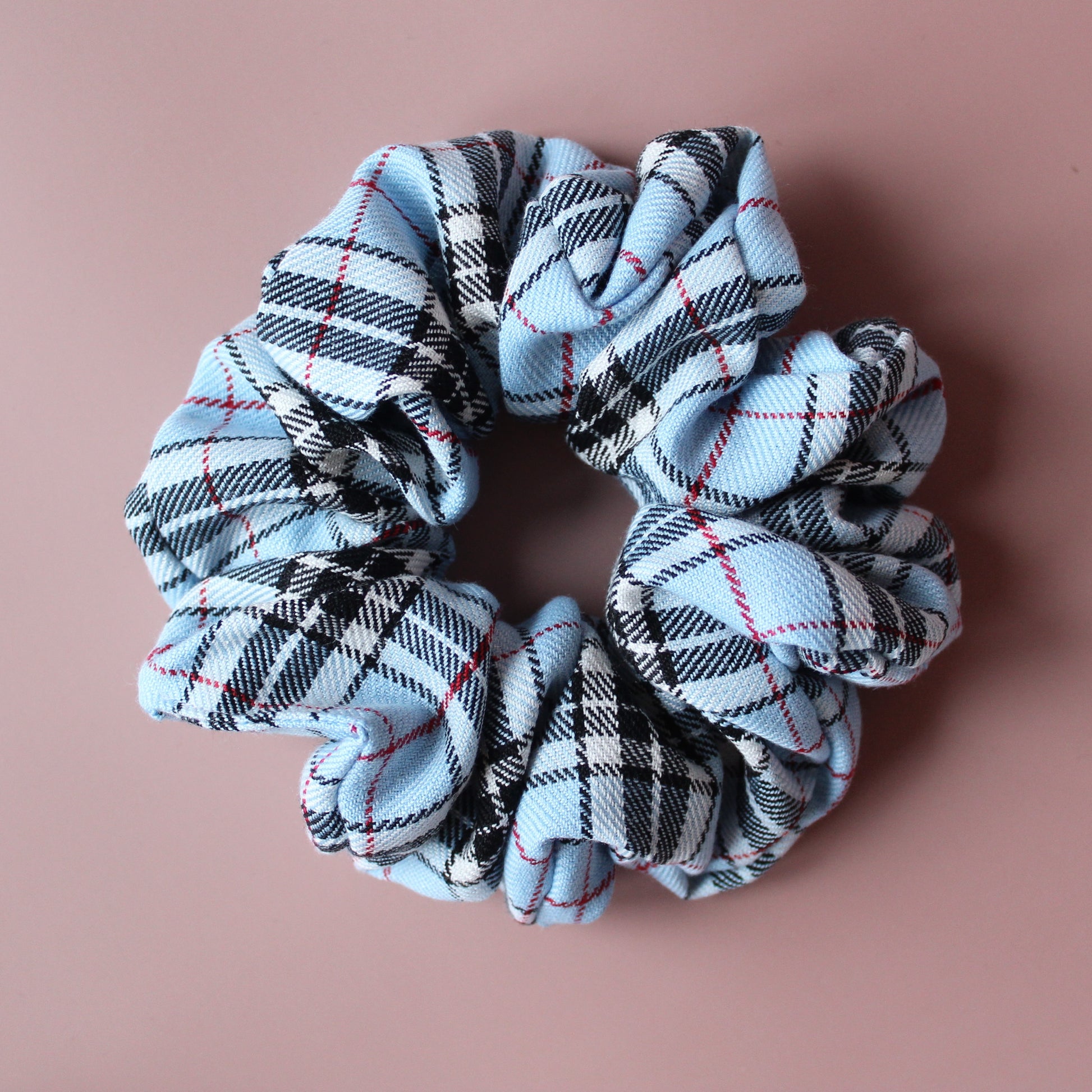 Blue and black plaid tartan oversized scrunchie
