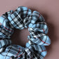 Blue and black plaid tartan oversized scrunchie