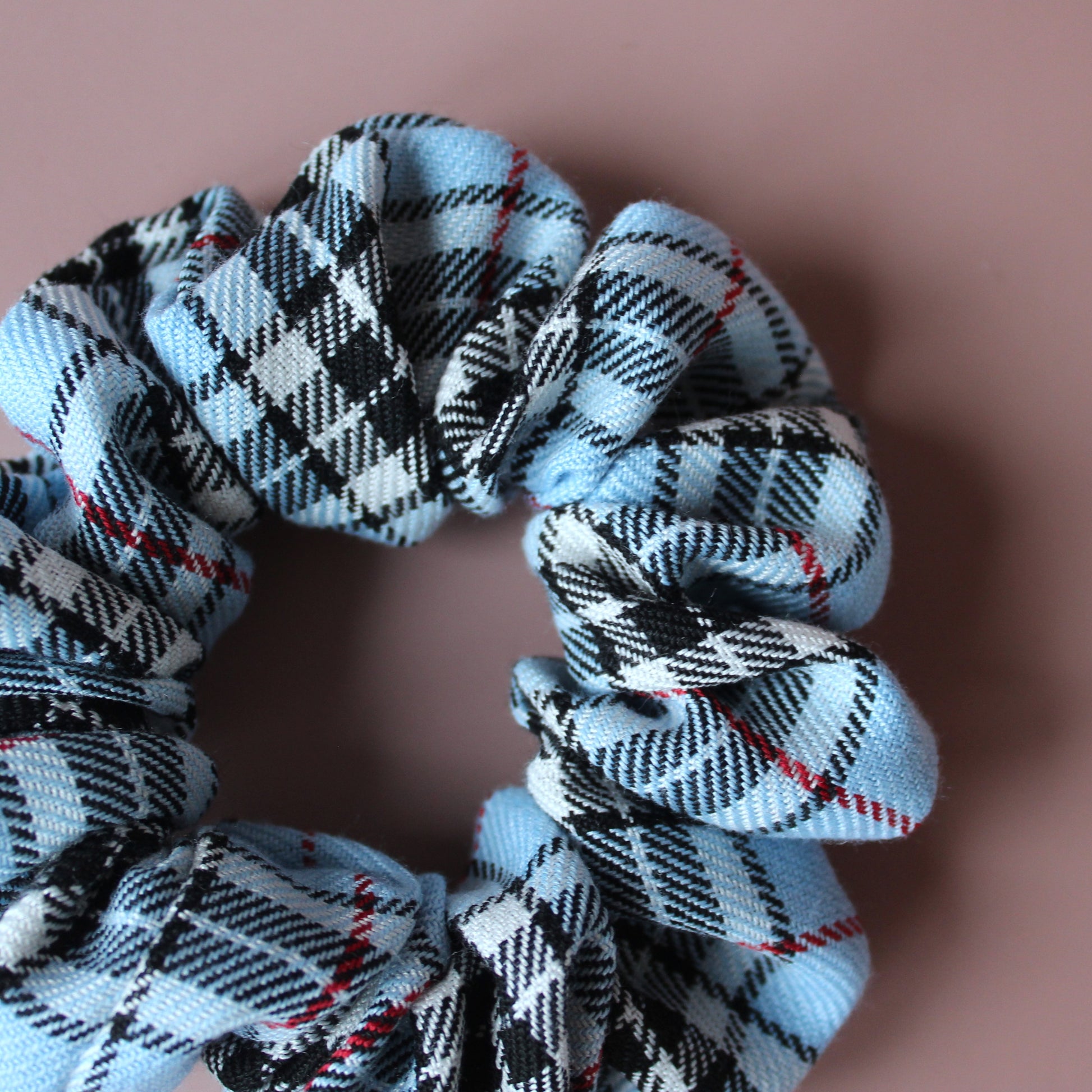 Blue and black plaid tartan oversized scrunchie