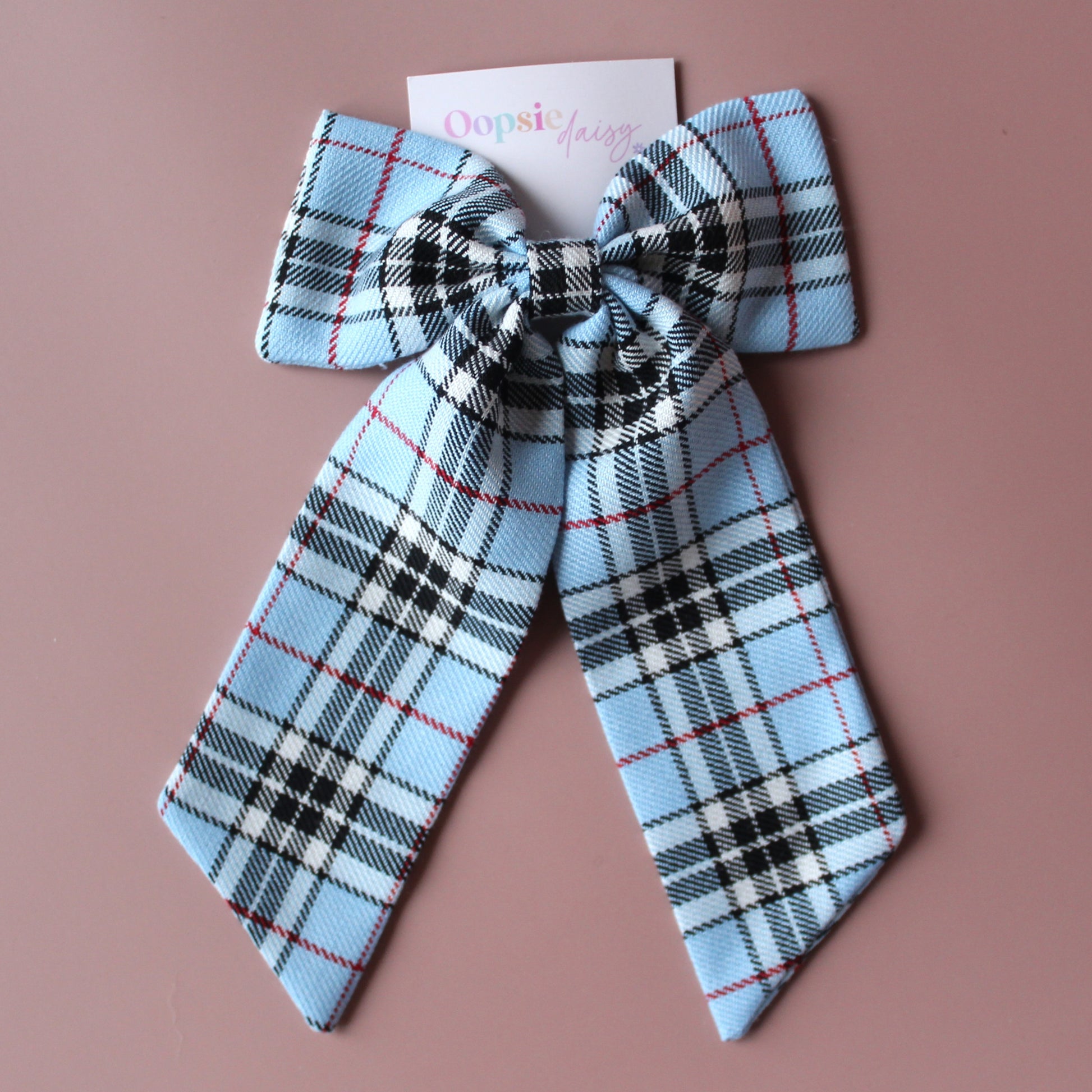 Blue tartan plaid hair bow
