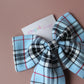 Blue tartan plaid hair bow