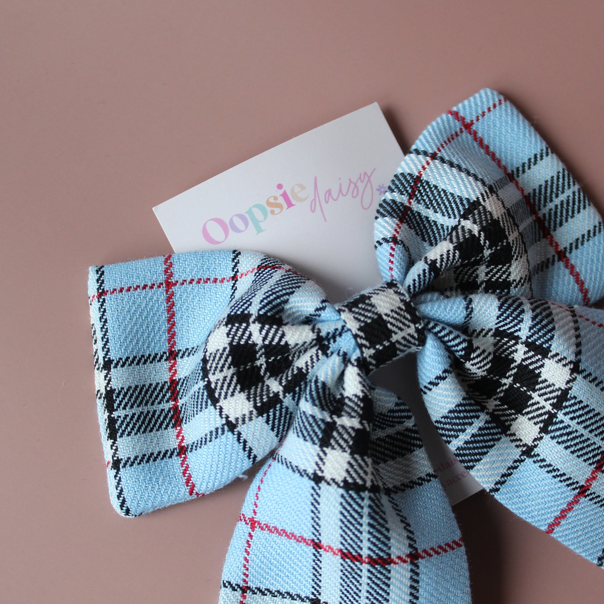 Blue tartan plaid hair bow