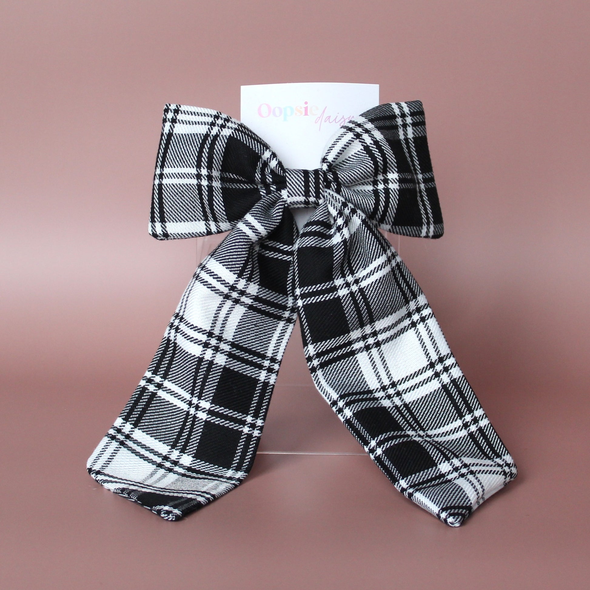 Black and white monochrome plaid tartan hair bow